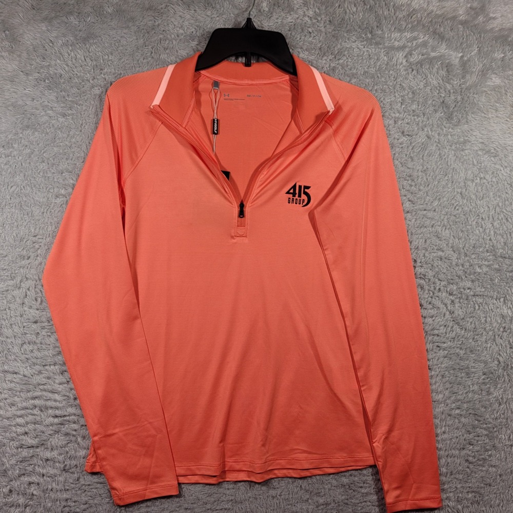 Under Armour Mens Small Coral 415 Group Golf 1/4 Zip Long Sleeve Shirt UPF 50